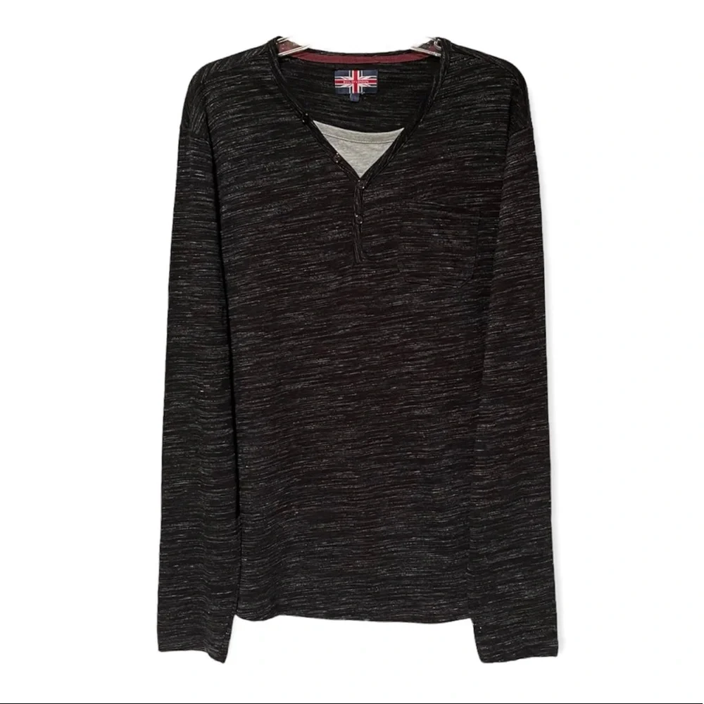 Soul Of London Long Sleeve Henley Heather Black Shirt